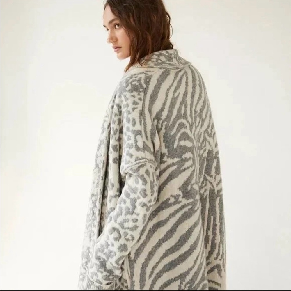 Free People Cardigan Sweater Cozy Warm Oversize Soft Women Animal Print